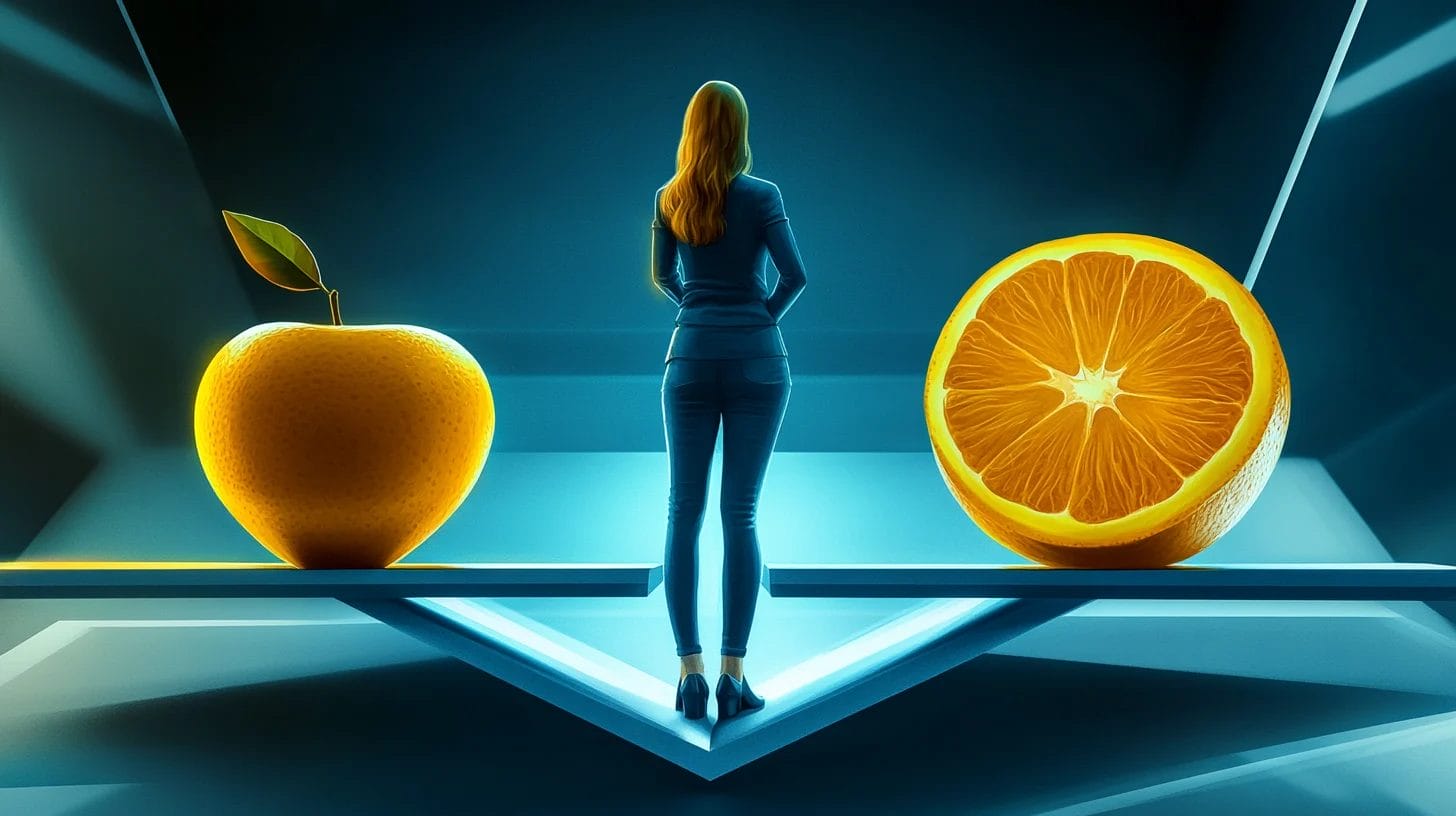 Image showing a businesswoman balancing her options to make an informed choice as she selects the best HubSpot alternative