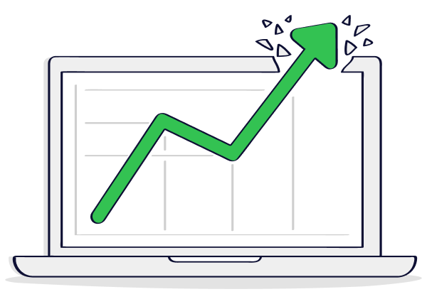 a cartoon illustration of a graph with a green arrowed line going up and breaking the limit