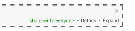 a white box with buttons that say 'share with everyone', 'details', and 'expand'