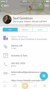 opening menu on Nutshell mobile app