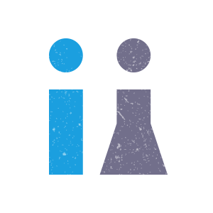 a blue and gray icon with the letter i on it