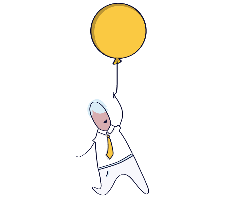 a cartoon of a man holding a yellow balloon