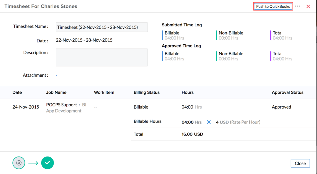 a screenshot of a timesheet for Charles Stones