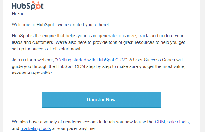Example of a product-focused welcome email