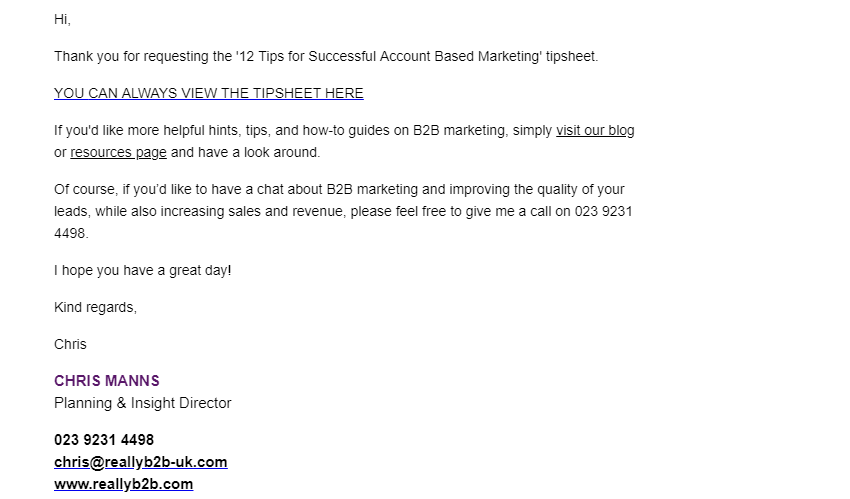 Example of a welcome email that thanks the reader for subscribing