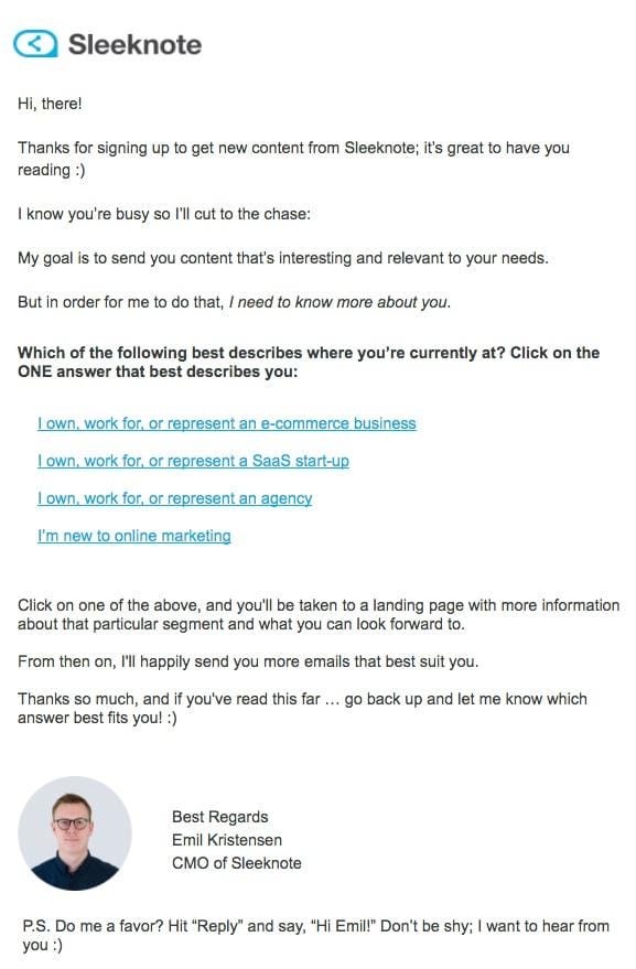 An example of an onboarding welcome email