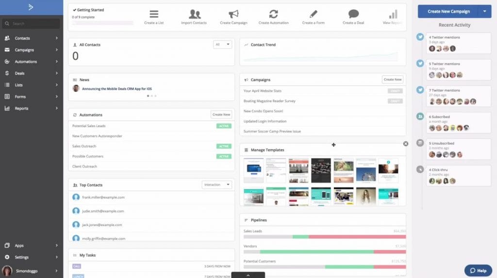 a screenshot of a dashboard that says getting started