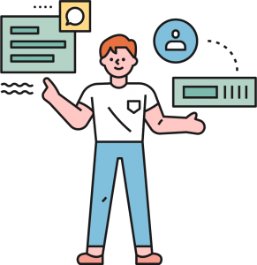 an animated image of a man showing advertorials