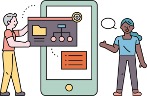 an animated image of a man and a woman explaining about metadata