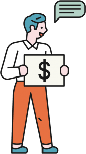an animated image of a man holding a dollar sign