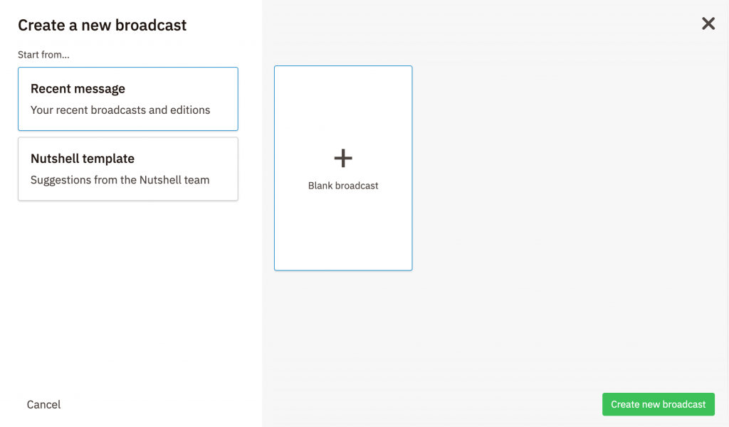 a screen that says create a new broadcast on it