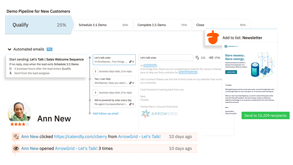 uma captura de ecrã do pipeline de demonstração da Ann New para novos clientes