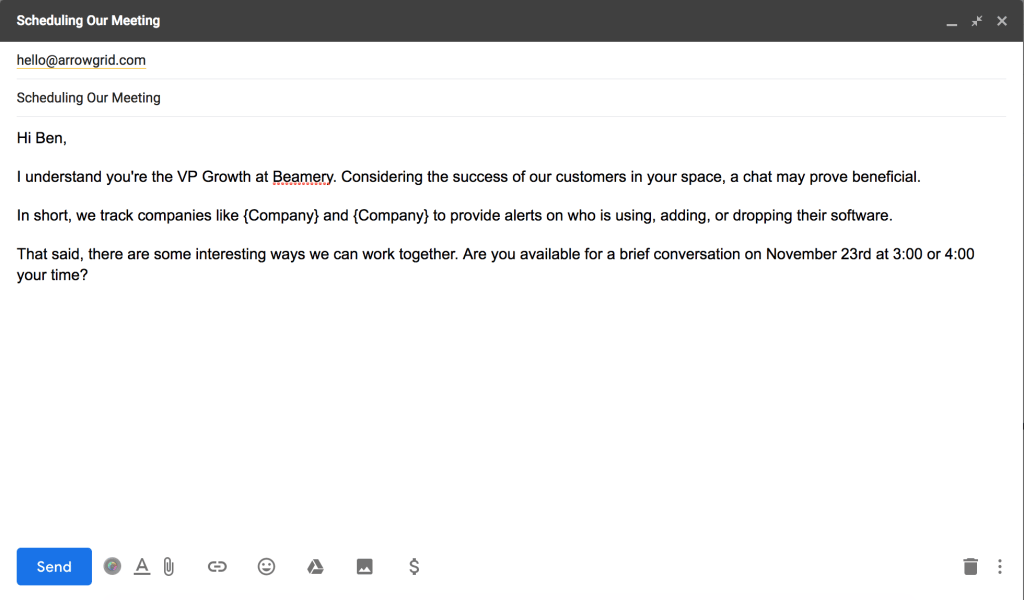 short and direct cold email to Ben