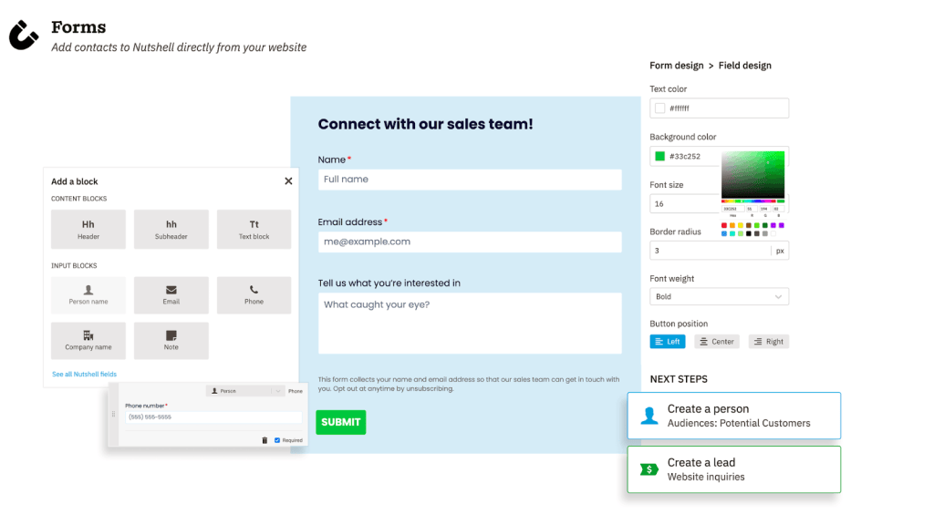 a screenshot of a form that says connect with our sales team