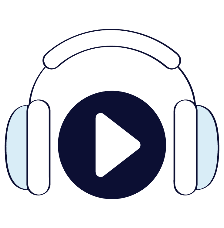 a pair of headphones with a play button in the middle