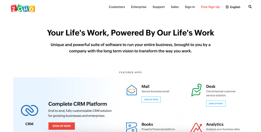 Zoho is a company that offers a complete CRM platform