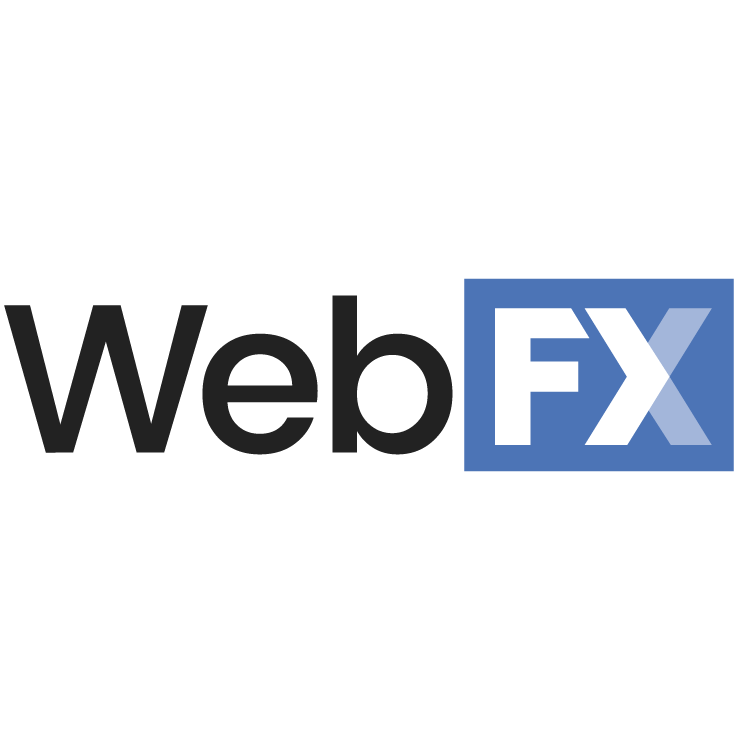 a blue and black WebFX logo on a white background