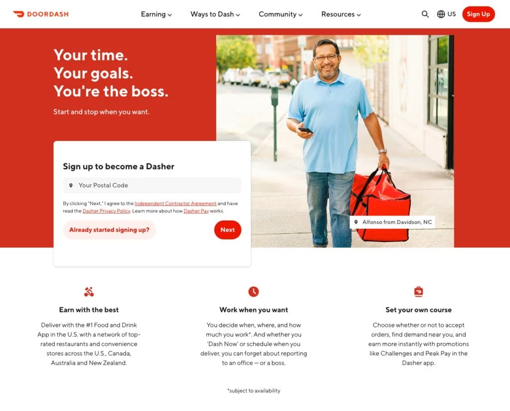 An example of DoorDash's high-converting landing page