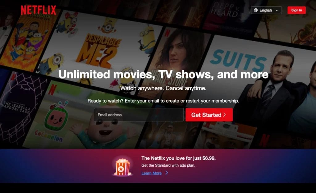 An example of Netflix's high-converting landing page