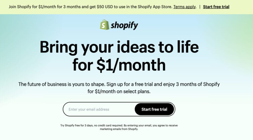 Shopify landing page