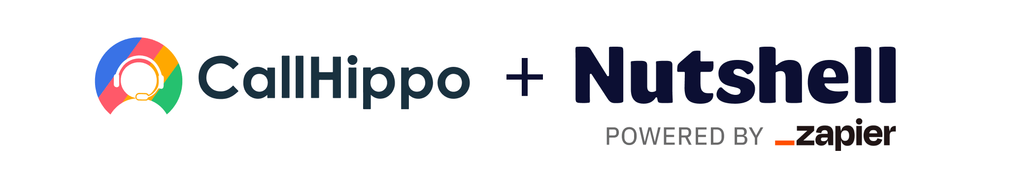 a logo for CallHippo and Nutshell on a white background