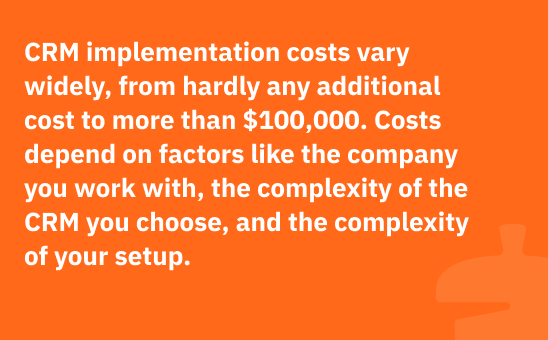 Graphic detailing CRM price ranges for implementation and factors that influence it