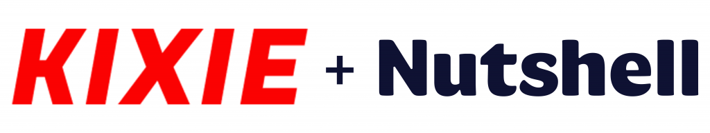 punainen Kixie-logo ja musta Nutshell -logo valkoista taustaa vasten.