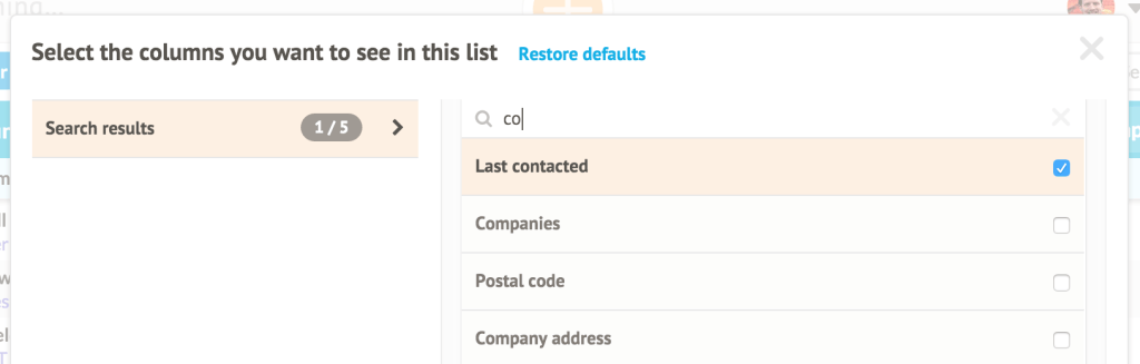 select the columns you want to see in this list