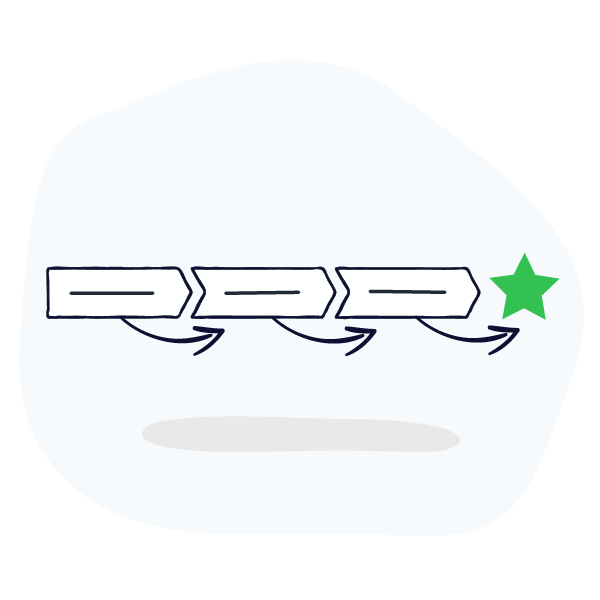 a row of three arrows pointing to the right towards a green star