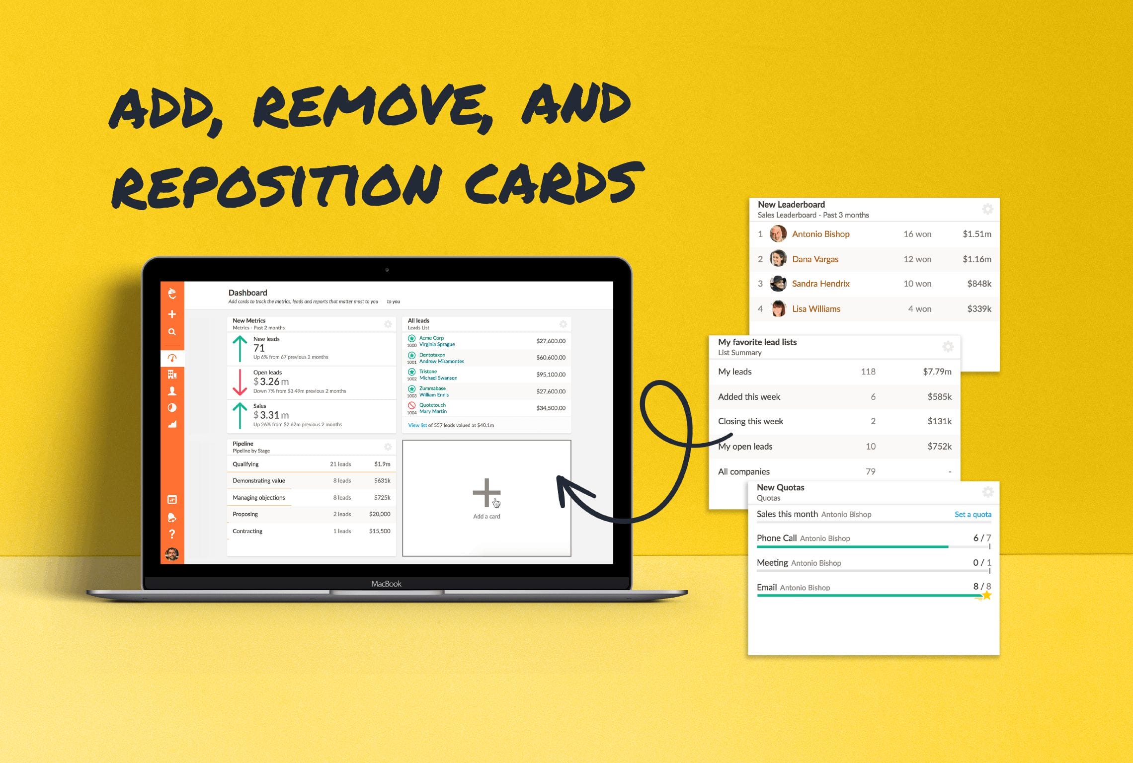 een macbook staat open op een pagina met de tekst kaarten toevoegen, verwijderen en verplaatsen