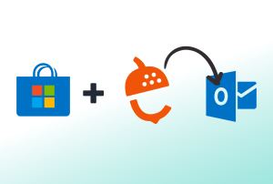 a mirosoft store icon added to a Nutshell icon with an arrow pointing to an Outlook icon