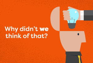 a hand holding a light bulb with the words " why didn't we think of that "