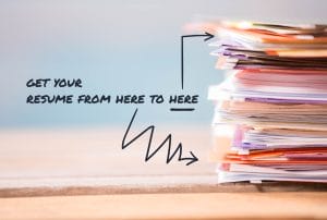a stack of papers with the words get your resume from here to here