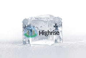 an ice cube with the word highrise on it