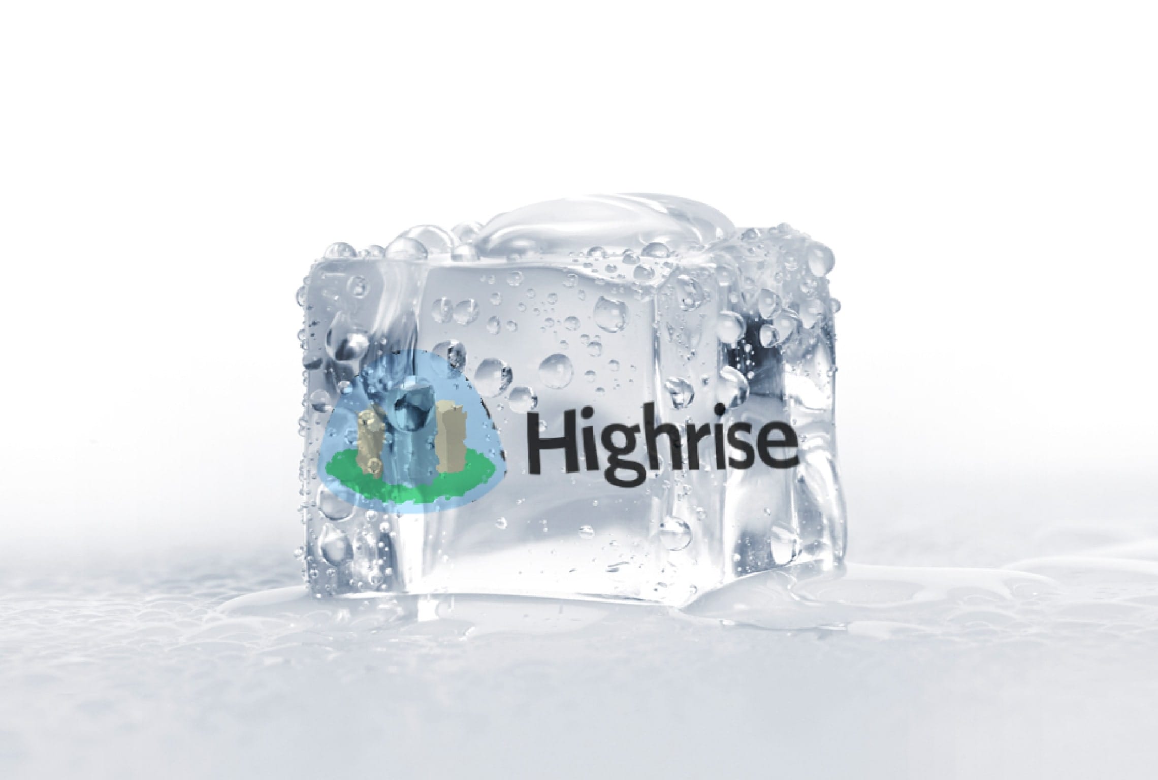 an ice cube with the word highrise on it