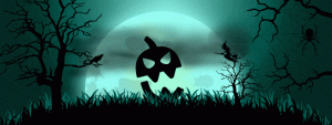 a silhouette of a pumpkin in front of a full moon