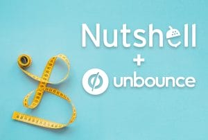 a blue background with Nutshell and Unbounce written on it