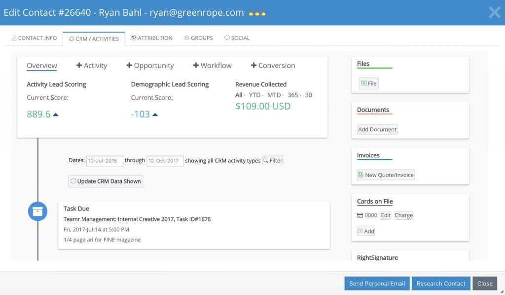 a screenshot of the edit contact page using the QuickBooks CRM integration