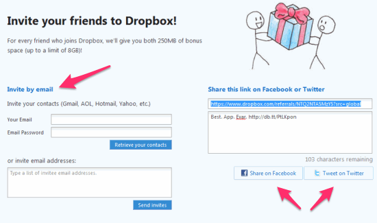 Dropbox B2B referral program invitation form