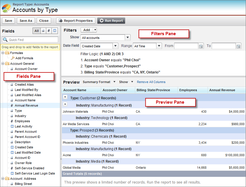 salesforce report builder