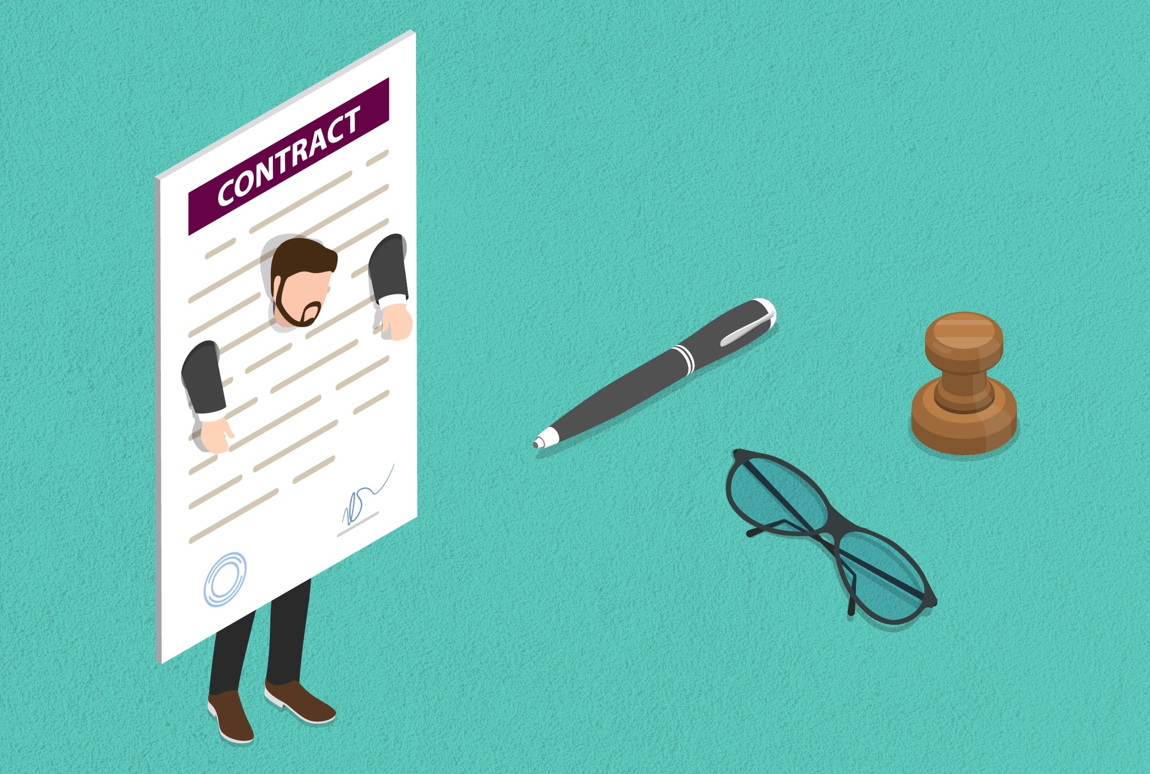 a man has his head stuck in a contract