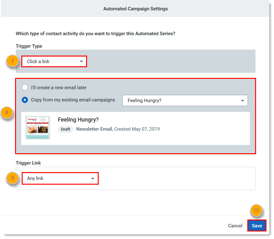 trigger emails based on user actions with constant contact