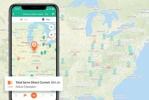 the Nutshell mobile app displays a map and the location of a lead