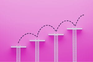 a pink background with platforms going up and down