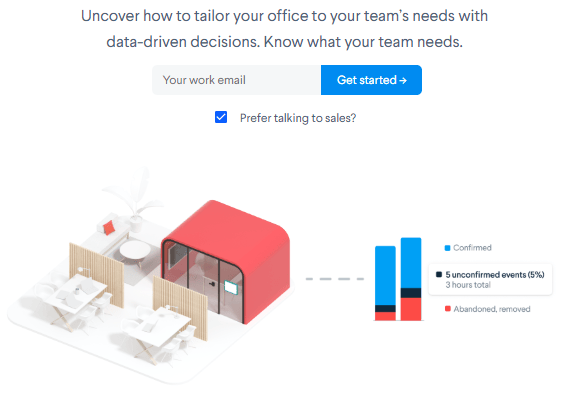 a screenshot of a website with a sales copy that says uncover how to tailor your office to your team's needs with data-driven decisions