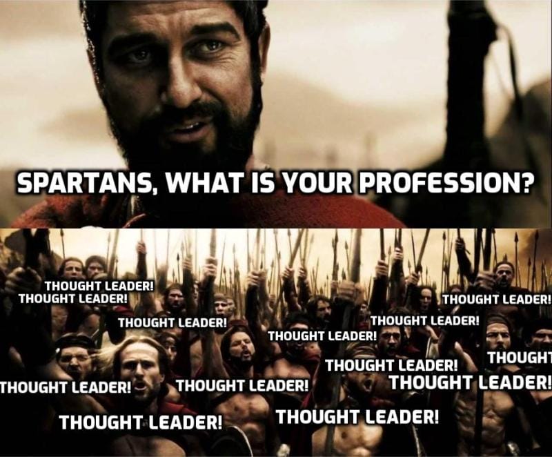 a screenshot of spartans asking what is your Profession and answering "thought leader"