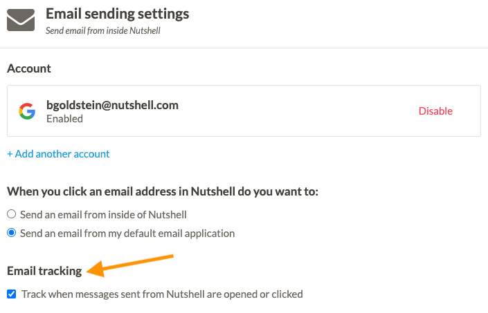 Setting an email tracking pixel in Nutshell
