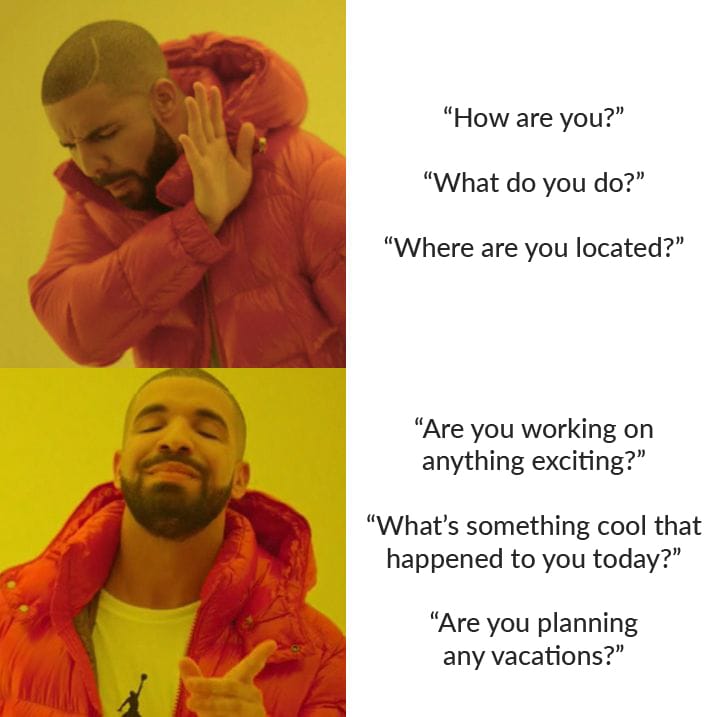 a man in an orange jacket shows better phrase alternatives to " how are you "