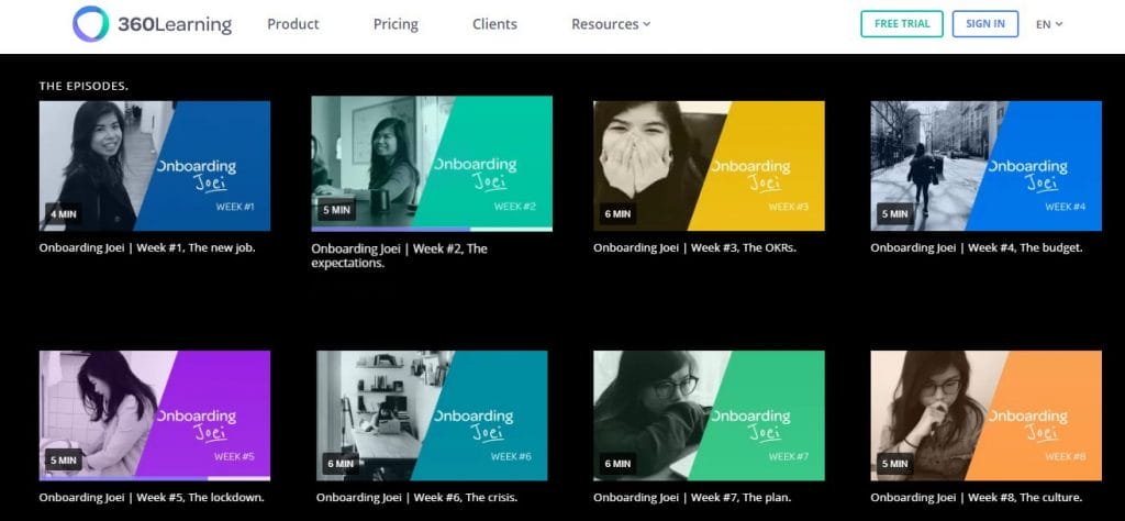 a screenshot of the 360learning website showing the episodes