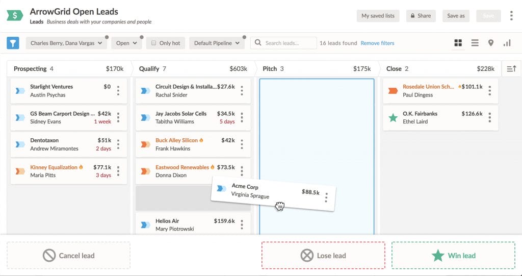 Screenshot of Nutshell&#039;s Pipeline Board